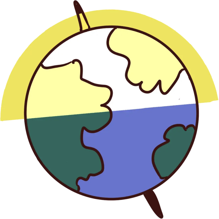 A globe with the Northern Hemisphere highlighted in yellow.